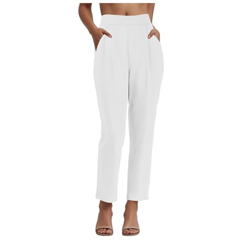 Anzughose Damen High Waist Elegant Business Arbeits Hosen mit Taschen Gerade Bein Elastische Taille Stoffhose Anzughose Sommerhose Damen Leicht Lang Büro Freizeithose Arbeitshose von Generisch