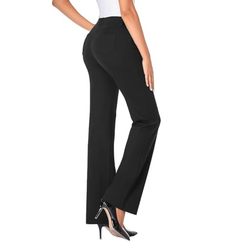 Anzughose Damen Schwarz Bootcut Business Hose High Waist Stretch Stoffhose Freizeithose Weites Bein Elegante Chino Hose Einfarbig Lässige Arbeitshose Geschnitten Hose für Arbeits & Freizeit von Generisch