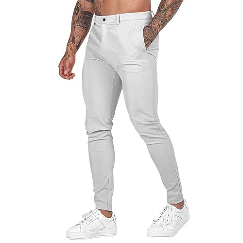 Anzughose Herren Slim Fit Stretch Arbeitshose Herren Lang Baumwolle Leggings Einfarbig Schlupfhose Basic Golfhosen Casual Chinohose Schnelltrockende Freizeithose Elegante Atmungsaktive Elastische Hose von Generisch