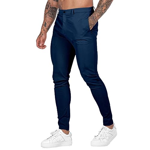 Anzughose Herren Slim Fit Stretch Arbeitshose Herren Lang Baumwolle Leggings Einfarbig Schlupfhose Basic Golfhosen Casual Chinohose Schnelltrockende Freizeithose Elegante Atmungsaktive Elastische Hose von Generisch