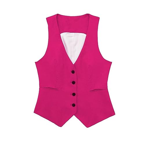 Anzugweste für Damen Leinen Damen-Weste Baumwolle Leinenweste Ärmellos V Ausschnitt Blazer Weste Business Elegant Knopfleiste Tank Tops Einfarbig Anzug Jacke mit Taschen Sommer-Weste von Generisch