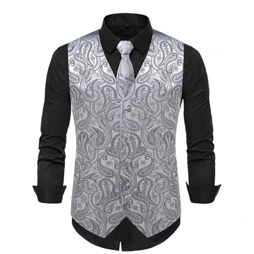 Anzugweste für Herren Glitzer Weste mit Fliege Set Ärmellos Anzugwesten V-Ausschnitt Blazer Pailletten Sakko Glänzende Herrenjacke Anzug Westen Karneval Kostüm für Hochzeit Party Festlich Disco Outfit von Generisch