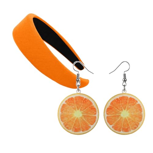 Aperol Kostüm Damen Breit Haarreif Orange Und Orangen Ohrringe Aperol Karneval Kostüm Gepolstert Haarband Stirnband Haarschmuck Zitronen Kostüm Fasching Aperol Spritz Accessoires von Generisch