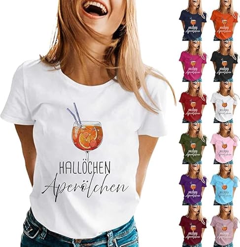 Aperol Spritz Tshirt Damen Hallöchen Aperölchen Freizeitshirt Lustiges T-Shirt Karneval & Fasching Kostüm mit Cocktail Druck Leicht Top Bluse Kurzarm Sportshirt Stilvolle Fun Shirt Oberteile von Generisch