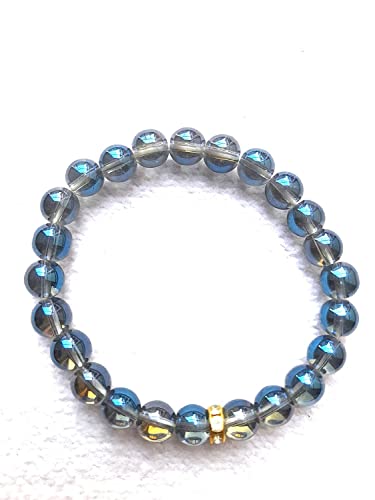 Aqua Aura Quarz-Perlenarmband • 8 mm Perlenarmband, Geschenk für Mädchen, Frauen, 20,3 cm Armband., 8 mm, Edelstein, Edelstein von Generisch