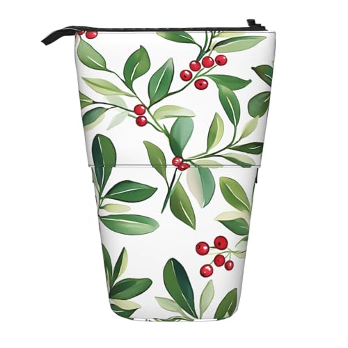 Aquarell-Federmäppchen mit Mistelzweig, Weihnachts-Stifttasche, Teleskop-Federtasche, Pop-Up-Kosmetiktasche, Schreibwaren-Organizer für Schule, Büro, Reisen von Generisch