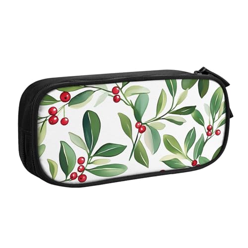 Aquarell-Federmäppchen mit Mistelzweig, für Jungen und Mädchen, Weihnachten, große Stifttasche, Schreibtisch-Organizer, Federmäppchen für Schule, Büro, Make-up-Tasche mit Reißverschluss, Schwarz von Generisch