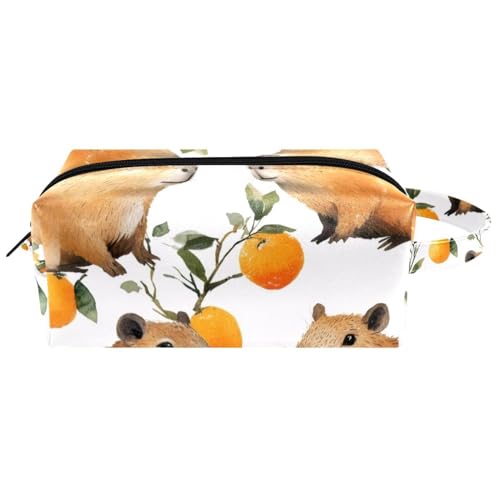 Aquarell-Kosmetiktasche mit Griff, wasserdicht, zum Aufhängen, Motiv: Capybara mit Orangen, kleines Federmäppchen für Kinder, Mehrfarbig 03, 8.2x3.1x3.5 in/21x8x9 cm von Generisch