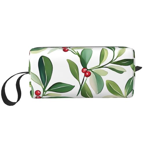 Aquarell-Mistelzweig-Make-up-Tasche, wasserabweisend, Reise-Kulturbeutel, Organizer für Damen und Herren, Weihnachts-Kosmetik-Aufbewahrungstasche mit Reißverschluss, tragbare kleine Werkzeugtasche von Generisch