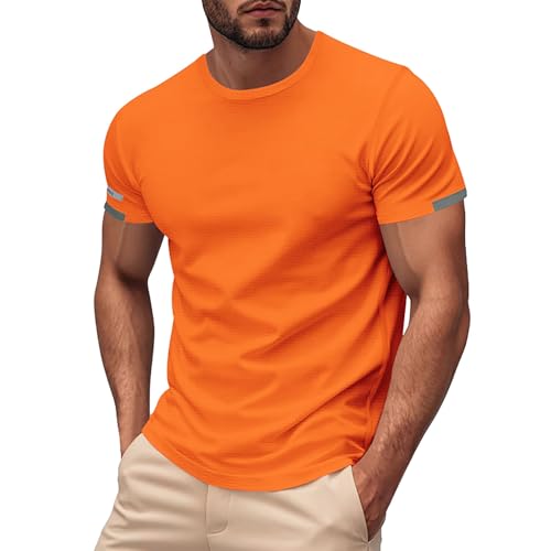 Arbeits-T-Shirts für Herren, einfarbig, schnelltrocknend, Sport, Nachtlauf, Rundhalsausschnitt, lässig, kurzärmelig, Orange, 3XL Arbeits-T-Shirts für Herren, einfarbig, schnelltrocknend, Sport, Nachtlauf, Rundhalsausschnitt, lässig, kurzärmelig, Orange, 3XL von Generisch