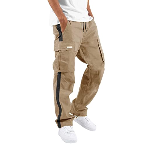 Arbeitshose Herren Mit Vielen Taschen, Cargohose Herren Mit Gummizug, Chinohose Loose Fit Freizeithose Straight Trainingshose Robust Outdoorhose Atmungsaktiv Sweathose Casual Schlupfhose von Generisch