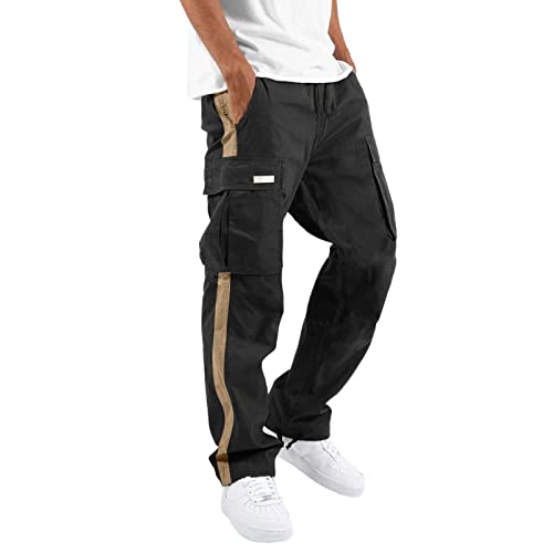 Arbeitshose Herren Mit Vielen Taschen, Cargohose Herren Mit Gummizug, Chinohose Loose Fit Freizeithose Straight Trainingshose Robust Outdoorhose Atmungsaktiv Sweathose Casual Schlupfhose von Generisch