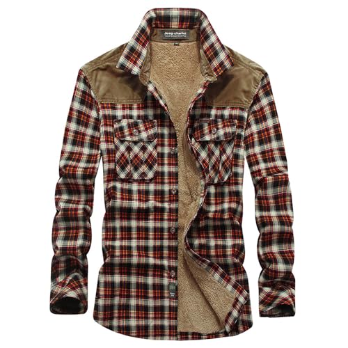 Arbeitsjacke Herren, Flanell Jacke Herren Thermo Fleecefutter Flanelljacke Flanellhemd Warme Kariert Gefüttert Hemdjacke Holzfällerhemd Weich Bequem Thermohemd Arbeitshemd Outdoor Winterjacke von Generisch