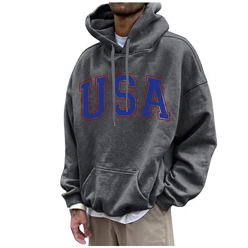 Arbeitspullover Herren, Hoodie Usa Druck Lustige Pullover Loose Fit Y2K Hoodie Baggy Herbst Kapuzenpullover Hip Pop Streetwear Hoodie Langarm Sweatshirt Herren Hoodie Pullover (L, Dunkelgrau) von Generisch