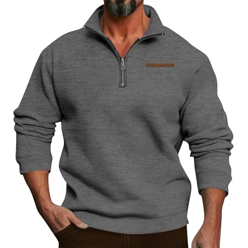 Generisch Arbeitspullover Herren, Pullover Mit Reißverschluss Stehkragen Sweatshirt Für Draußen Frühling Und Pullover Sweatshirt Männer Pullis XXL Strickpullover Baumwolle Short (XL, Dark Gray) von Generisch