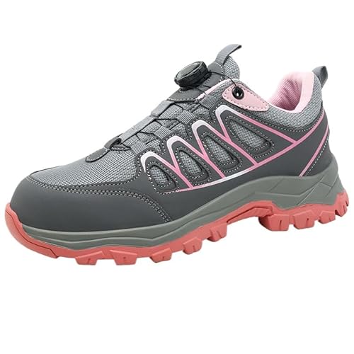 Arbeitsschutz Schuhe Frau Anti-Crash Anti-Piercing Stahlhülle Kopf Atmungssicherheit Schuhe Anti-Geruch Atmungsfaule Drehknopf Schutzschuhe (Grau,39) von Generisch