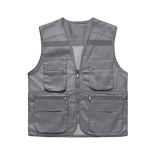 Arbeitsweste Ärmellos Weste Jacke Herren Sommer Anglerweste mit Vielen Taschen Freizeitweste Dünnes Netzweste Atmungsaktive Outdoorweste Arbeitsjacke Sportweste Wandern Fotografie von Generisch