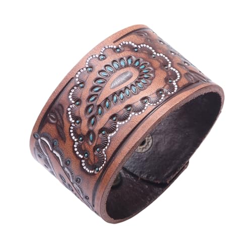 Armbänder für Herren,Braune Lederarmbänder für Männer Geprägtes Ölgemälde Verstellbare Armbänder Breit Retro Steam Punk Goth Rock Manschettenarmreif Handgefertigter Schmuck Geschenk Braun von Generisch