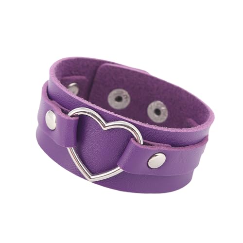 Armbänder für Herren,Paar-Lederarmbänder Herz Breite Armbänder Unisex mit Druckknopf Verstellbar Punkrock Gothic Wickelarmband Armreif für Damen und Herren Schmuck Geschenk Lila Armbänder für Herren,Paar-Lederarmbänder Herz Breite Armbänder Unisex mit Druckknopf Verstellbar Punkrock Gothic Wickelarmband Armreif für Damen und Herren Schmuck Geschenk Lila von Generisch