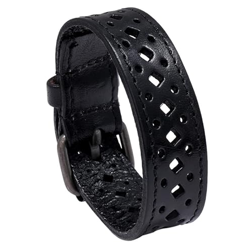 Armbänder für Herren,Punk Leder Manschettenarmbänder für Männer und Frauen Vintage Breite Armstulpen Durchbrochener Hohler Manschettenarmreif Unisex Goth Rock Verstellbare Armbänder Breiter Sc von Generisch