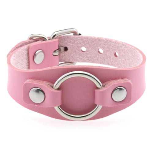 Armbänder für Herren,Ring Breites Lederarmband für Männer Rock Gothic Wrap Wrist Damen Breiter Manschettenarmreif Verstellbar Vintage Punk Armband Unisex Schmuck Geschenk Pink von Generisch