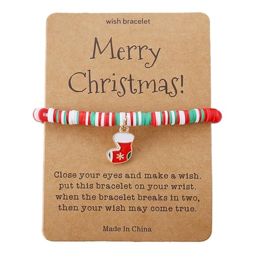 Armband Beste Freundin Gravur Hot Christmas Pendant Card Handmade Cute Santa Soft Ceramic Bead Bracelet Armbandständer (C, One Size) von Generisch