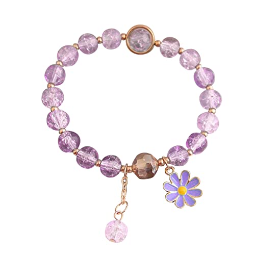Armband Für Februar Geburtsstein Buntes Blumen-Amethyst-Kinderarmband-weibliches Armband-Kristallperlen-Armband-elastisches Seil-Armband Digital Armbanduhr Herren (Purple, One Size) von Generisch