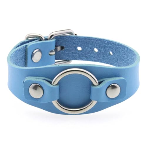 Armband Herren,Ring Breites Lederarmband für Männer Rock Gothic Wrap Wrist Damen Breiter Manschettenarmreif Verstellbar Vintage Punk Armband Unisex Schmuck Geschenk Hellblau von Generisch