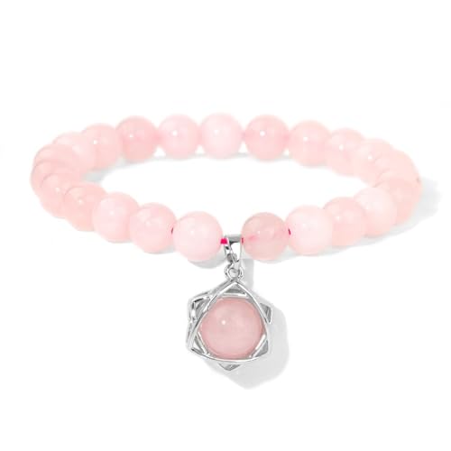 Armband Herren Perlen, 8 Mm Handgewebtes Armband Mit Natürlichem Edelstein-Kristall-Sternstein-Anhänger, Elastisches Seil, Energieschmuck Für Männer Und Frauen, Rosenquarz von Generisch