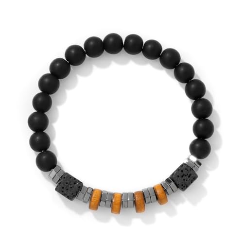 Armband Herren Perlen, Hand-Woven 8Mm Natural Gemstone Crystal Square Volcanic Stone Spacer Elastic Rope Bracelet, Energy Jewellery For Men Women Matte Bl von Generisch
