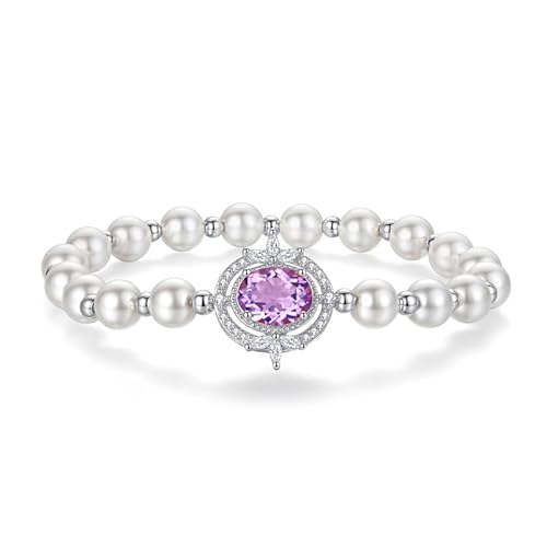 Armband Silber 925 Damen， Mode High-End-Natürliche Edelstein Kristall Shell Perlen S925 Sterling Silber Armband, Energie Schmuck Für Frauen Amethyst von Generisch