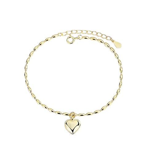 Armband Silber 925 Damen，Verstellbarer Federverschluss, Modisches High-End-Armband Aus 925Er Sterlingsilber Mit Nischendesign Und Herzförmigem Reiskorn-Anhänger, Energieschmuck Für Frauen, Gold von Generisch