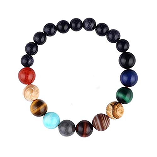 Armband Themed System Unquie Perlen Naturstein Acht Planeten Armbänder Creolen baumeln Ohrringe für Frauen (Schwarz, Einheitsgröße) von Generisch