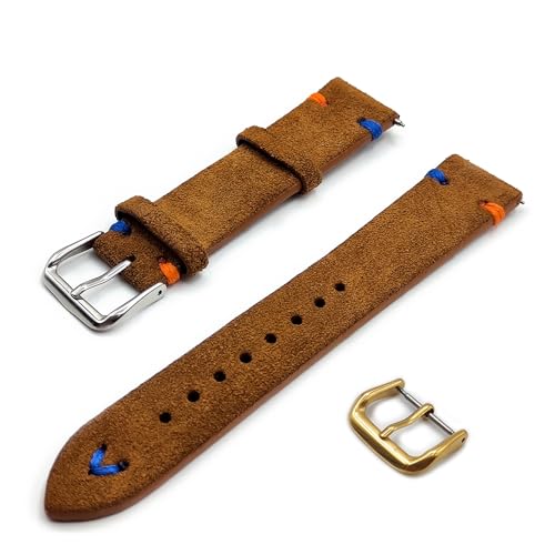 Generisch Armband aus echtem Wildleder mit Ziernähten Vintage One More Strap 18 mm 20 mm 22 mm Farbe Schwarz Blau Grün Braun Schnürsenkel Straps, 20mm von Generisch