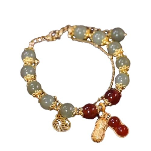 Armband mit Doppelkette, Jadeimitat, Retro, eleganter Handschmuck, niedlich, trendige Ohrringe, Einheitsgröße, Glas, Kein Edelstein von Generisch