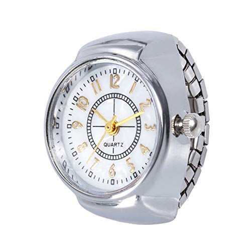 Armbanduhr Herren Dial Ring elastische Uhr Quarz cool Quarz Creative Steel Andohren Uhr Finger Damenuhr Damen Digitaluhr Wasserdicht Langes Armband (Silver, Einheitsgröße) von Generisch