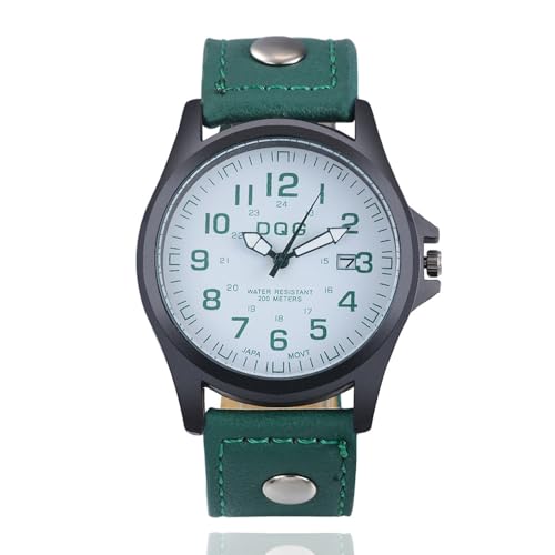 Armbanduhr Herren Modische, Trendige, persönlichkeitsorientierte Digitale Zifferblattuhr mit Kalender, analoge Quarzuhr mit Leder, einfache Herren-Studenten-Freizeituhr (Green, 22x4.3x2.5cm) von Generisch