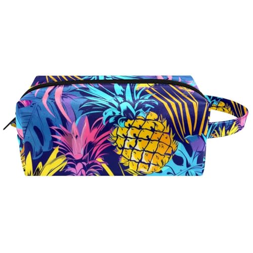 Art Make-up-Tasche mit tropischen Palmen, Blättern, Ananas, zum Aufhängen, wasserabweisend, Leder, Kulturbeutel, Reisetasche mit Griff, tragbare Kosmetiktasche für Damen, Herren, Mädchen, Mehrfarbig von Generisch
