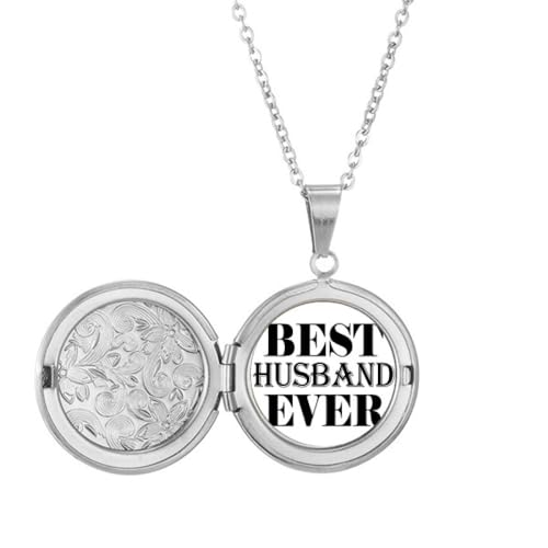 Art-déco-Medaillon-Halskette mit Zitat "Best Husband Ever", Modeschmuck, Geburtstagsgeschenk von Generisch