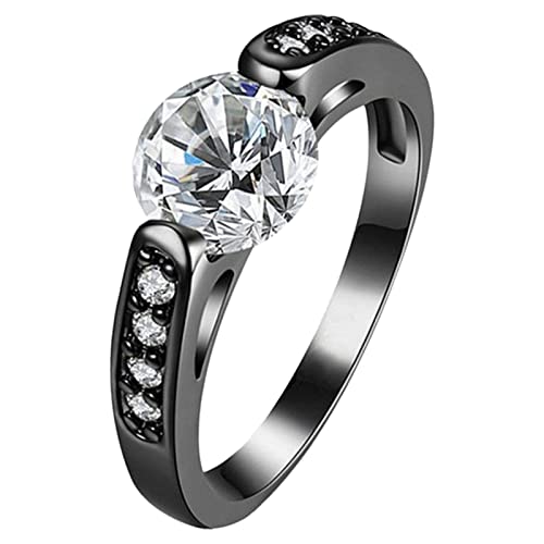 Art- und Weiseschwarzer Ring-weißer Zirkonia-Ring-Verlobungs-Ehering Ringe Basteln Metall Klein (Black, 10) von Generisch