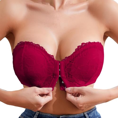 Asche Damen Trägerloser BH ohne Bügel Push Up Bra ohne Träger Feste Polster Bandeau Top mit Transparente mit rutschfestem Frontverschluss und trägerlosem Design Bandeau Pushup-BH von Generisch