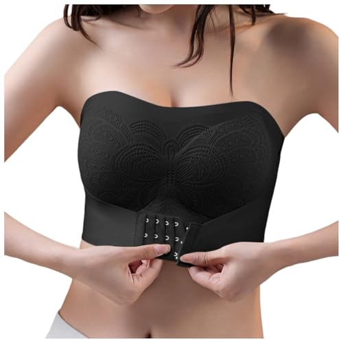 Asche Damen Trägerloser BH ohne Bügel Push Up Bra ohne Träger Feste Polster Bandeau Top mit Transparente mit rutschfestem Frontverschluss und trägerlosem Design Bandeau Pushup-BH Asche Damen Trägerloser BH ohne Bügel Push Up Bra ohne Träger Feste Polster Bandeau Top mit Transparente mit rutschfestem Frontverschluss und trägerlosem Design Bandeau Pushup-BH von Generisch