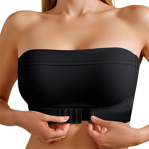 Asche Damen Trägerloser BH ohne Bügel Push Up Bra ohne Träger Feste Polster Bandeau Top mit Transparente mit rutschfestem Frontverschluss und trägerlosem Design Bandeau Pushup-BH von Generisch