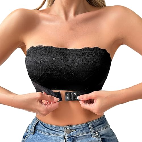 Asche Damen Trägerloser BH ohne Bügel Push Up Bra ohne Träger Feste Polster Bandeau Top mit Transparente mit rutschfestem Frontverschluss und trägerlosem Design Bandeau Pushup-BH von Generisch
