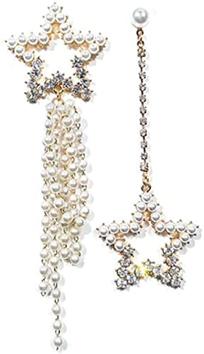 Asymmetrische Kunstperle fünfzackiger Stern lange Quasten-Ohrringe Persönlichkeit Temperament Frauen Ohrstecker von Generisch