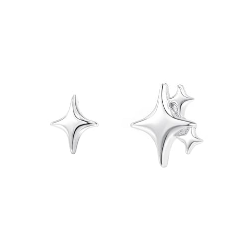 Asymmetrische Stern Ohrstecker für Damen 999 reines Silber (Weißgold plattiert) von Generisch