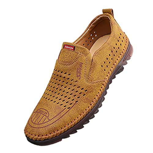 Atmungsaktive Herren-Slipper mit ausgehöhltem Obermaterial, leichte Sommer-Mesh-Wanderschuhe für Herren, perforierte Fahrschuhe mit gepolsterter Innensohle, rutschfeste, flexible Sohle, khaki, 41 EU von Generisch