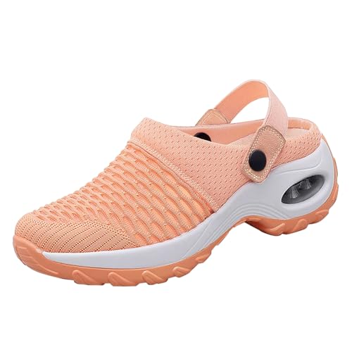 Atmungsaktive Mesh-Sandalen für Damen, zum Hineinschlüpfen mit verstellbarem Riemen, leichte Plateau-Sneaker mit gepolsterter Sohle, bequeme Clogs, rutschfeste Keil-Sneaker für Sommer, Reisen, Fitness von Generisch