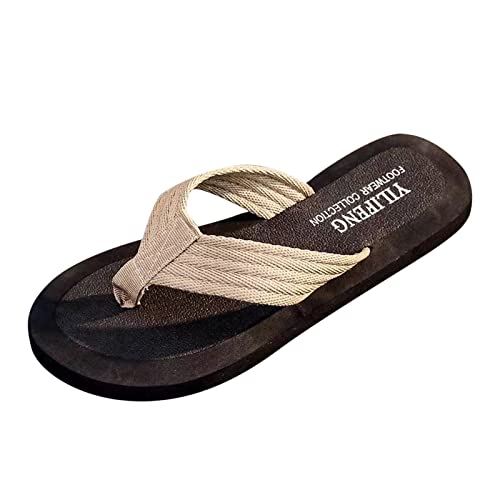 Atmungsaktive Schuhe Herren Business Herrenschuhe Mode Strand Flip Flops Flat Toe Sandwich Strand Flip Flops für Männer Sprühfolie Blau Flip Flop (Beige, 42) von Generisch