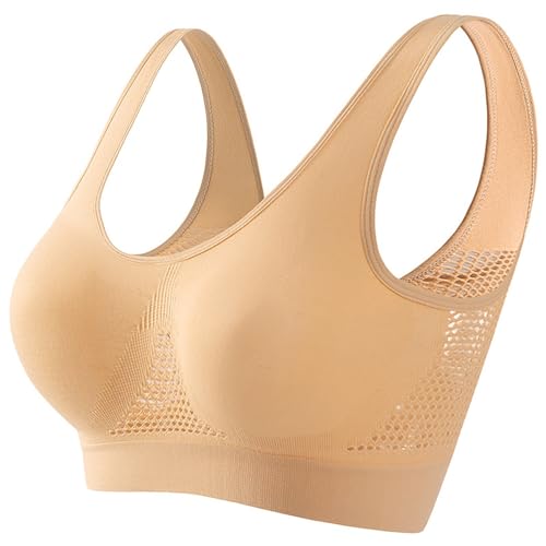 Atmungsaktiver Cool Liftup Air BH, 2024 Neuer großer Air-BH, atmungsaktiver und bequemer Mesh-Sport-BH für Damen, Übergröße, BHs für Damen, ohne Bügel, Z403a27 Beige, XX-Large von Generisch